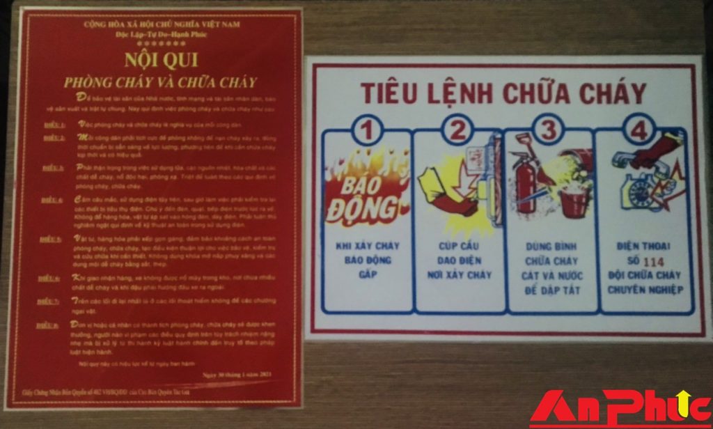 Nội quy tiêu lệnh PCCC bằng thiếc